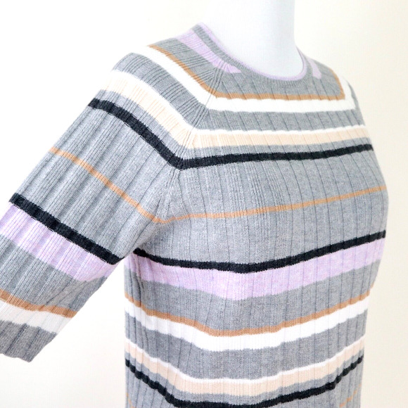 Ann Taylor Size XL Rib Knit Stripe Raglan Sweater Lilac Purple Gray - Picture 7 of 9